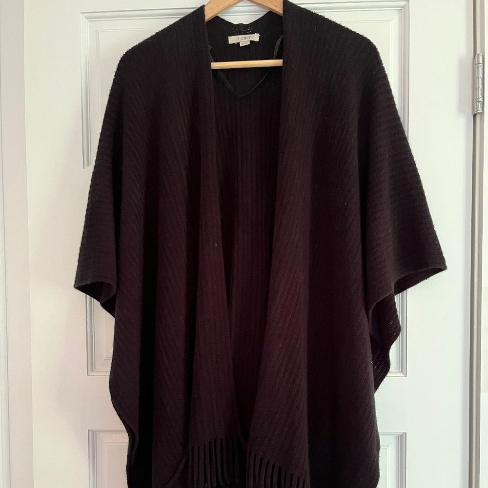 Loft Fringed Cardigan Sweater - Black- One Size